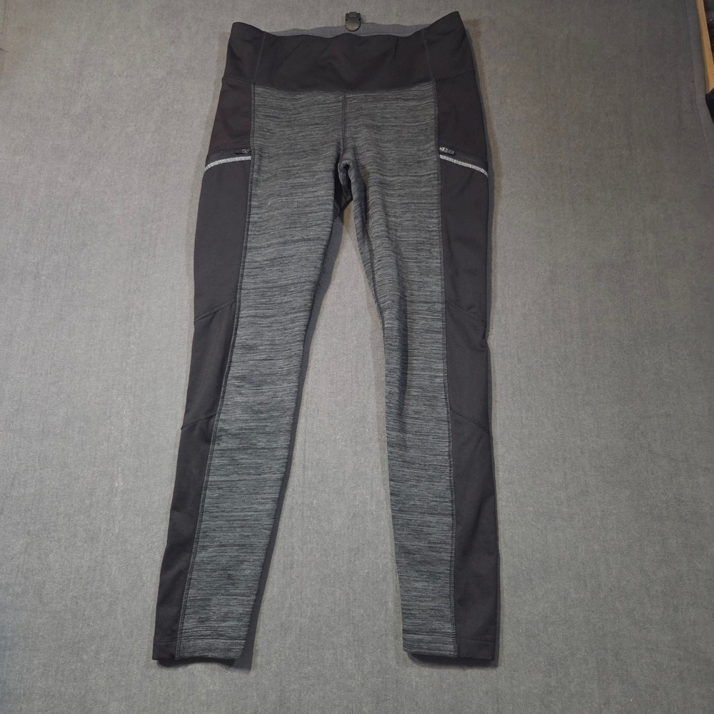 Athleta Leggings Womens L Gray Black Fleece Lined Zipper Pocket Reflective